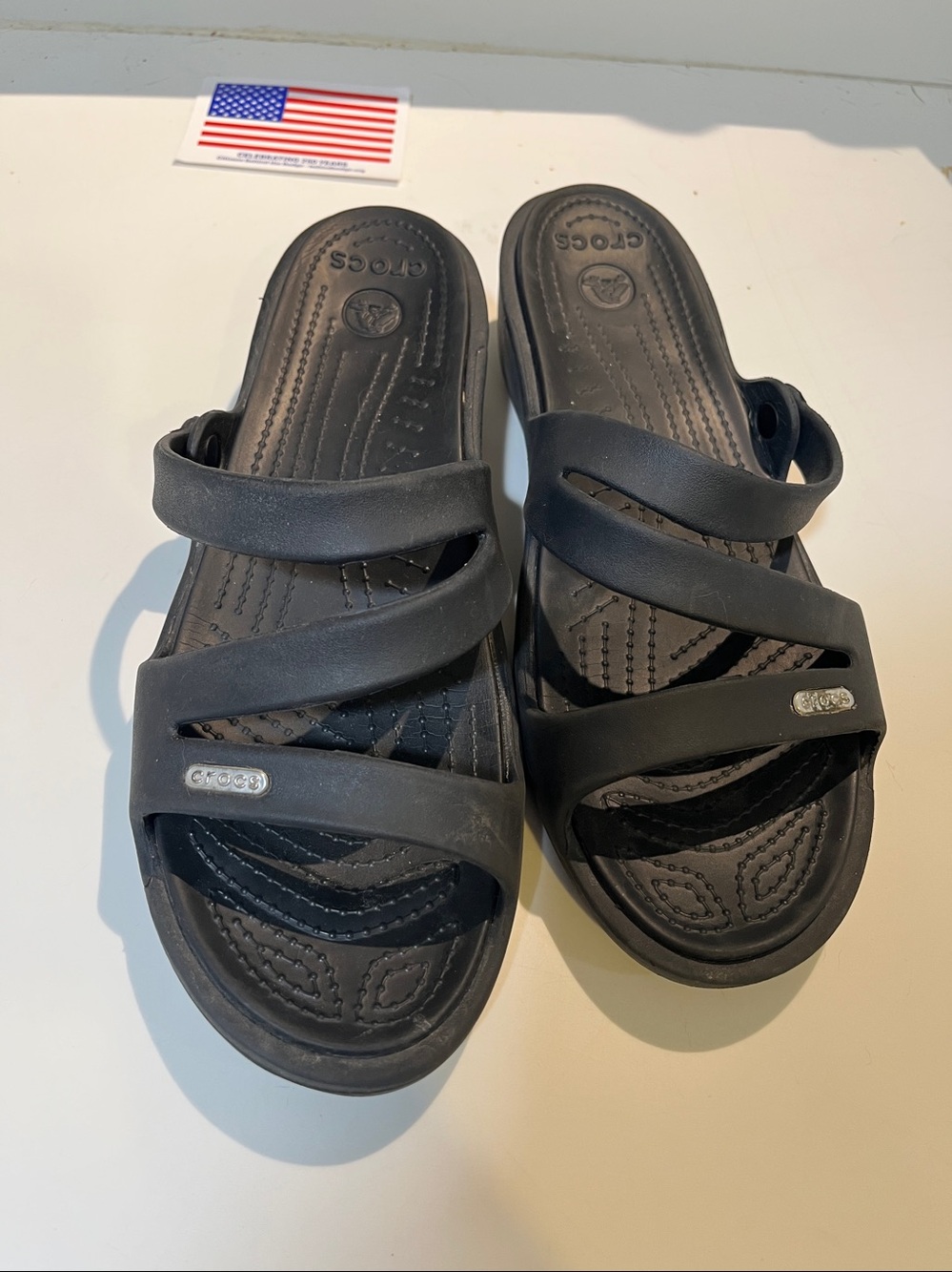 CROCS Black Triple-Strap Slide Sandals